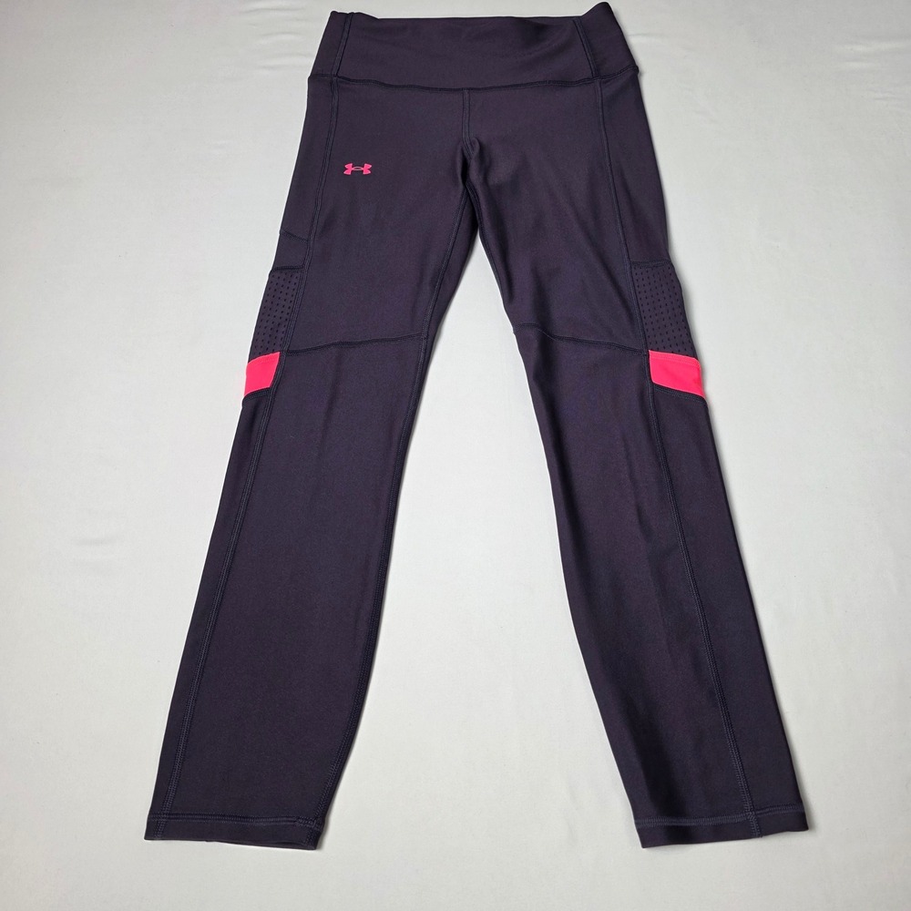 Under Armour Leggings Womens Small Purple Compression Pink Accents‎ Mesh Panels